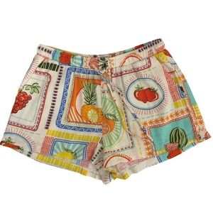 Sweetheart Los Angeles Fruit Print Linen Blend Shorts M Mediterranean Summer